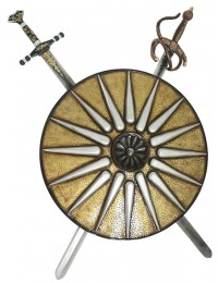 Antikes Schild Gold Weiß mit 2 Schwertern