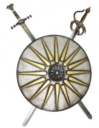 Antikes Schild Silber Gold mit 2 Schwertern