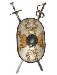 Antikes Schild Oval Weiß mit goldenen Pfeilen und 2 Schwertern