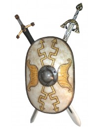 Antikes Schild Oval Weiß mit goldenen Pfeilen und 2 Schwertern 2
