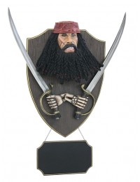 Pirat Blackbeard mit Schwertern und Angebotsschild Wanddeko