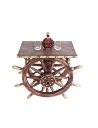 Schiffssteuer Tisch mit Holz und Glasplatte Eckig