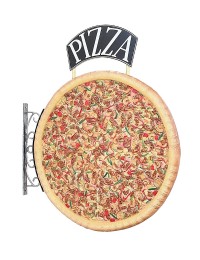 Ganze Pizza Zweiseitig mit Pizzaschild für Wand