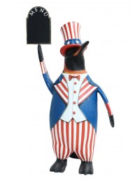 Pinguin Amerika mit Menüschild