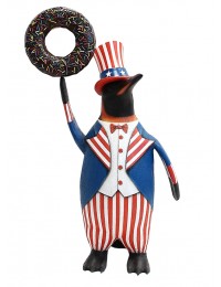 Pinguin amerika mit braunem Donut