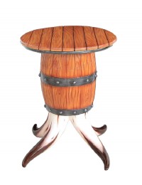 Stierhorn und Weinfass Tisch mit Holzplatte
