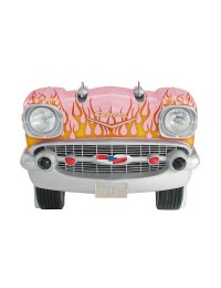 Sitzbank Chevy Rosa mit orangenen Flammen und schwarzem Polster