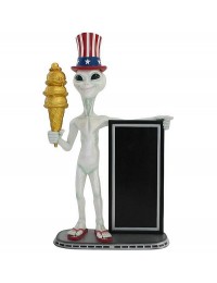 Alien mit Amerikahut, Angebotstafel und goldenem Eis