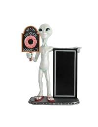 Alien mit Donut auf Tafel und Angebotstafel
