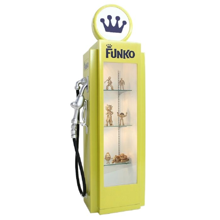 Retro Zapfsäule Gelb als Vitrine verkleinert Aufbewahrung