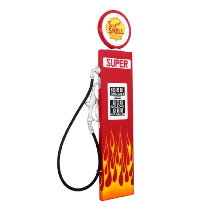 Retro Zapfsäule Rot mit Flammen als Wanddeko verkleinert Dekorationsfigur