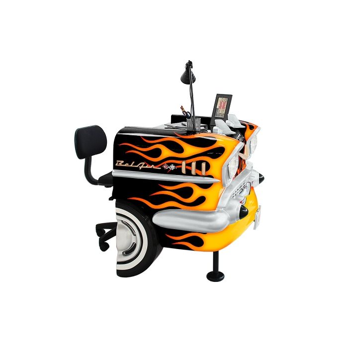 Schreibtisch Chevy Schwarz mit orangenen Flammen verkleinert Tisch