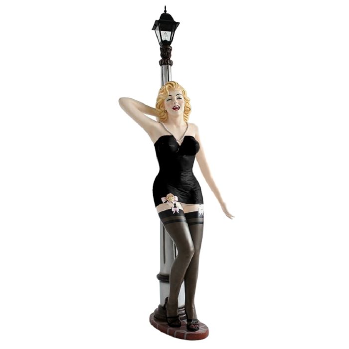 Marilyn in Schwarz an Laterne lebensgroß Dekorationsfigur