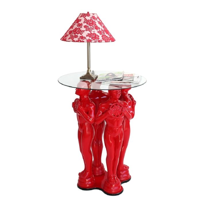 Preisfigurtisch Rot mit Glasplatte verkleinert Tisch