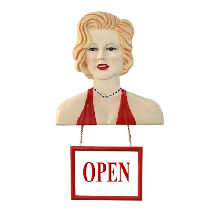 Marilyn Büste mit Open/ ClosedSchild lebensgroß Schild