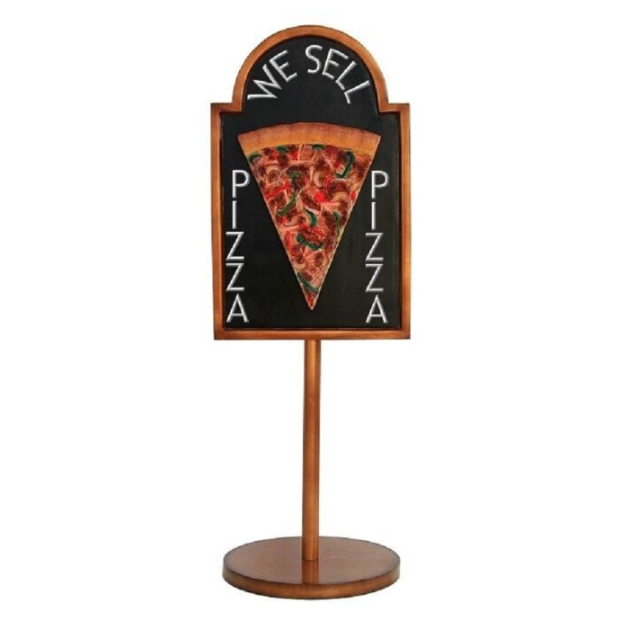 Pizzastück auf Angebotstafel auf Ständer vergrößert Schild