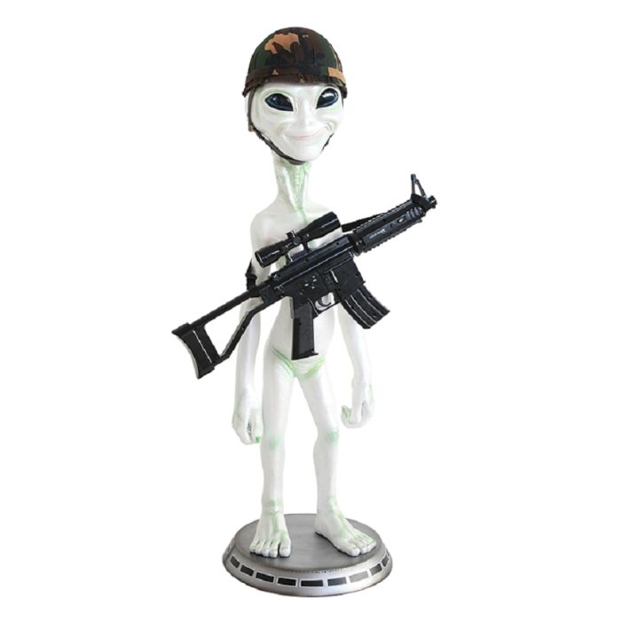 Alien mit Helm und Waffe lebensgroß Dekorationsfigur