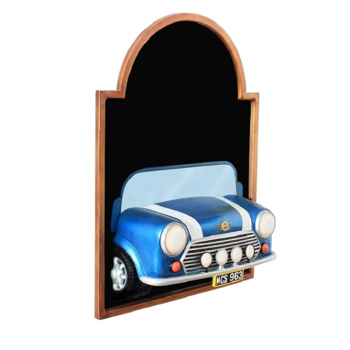 Angebotstafel mit Mini Cooper Blau verkleinert Angebotstafel