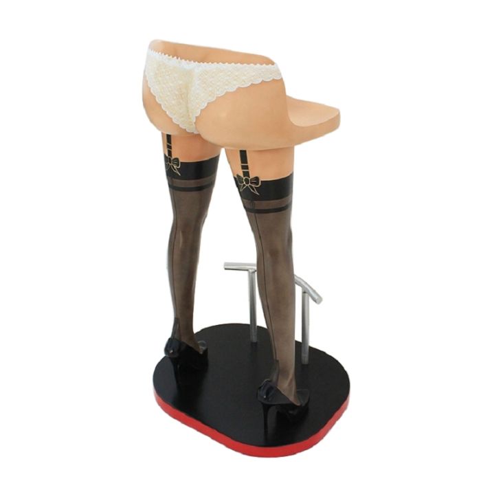 Sexy Frauenbeine Schwarz mit weißer Unterwäsche Barhocker  lebensgroß Sitzmöglichkeit