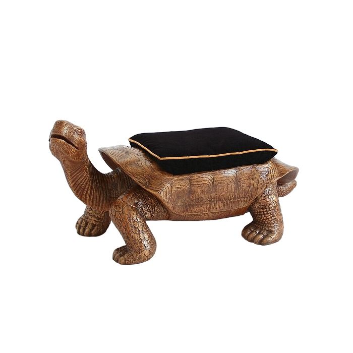 Schildkröte Gold Hocker mit schwarzem Polster lebensgroß Sitzmöglichkeit