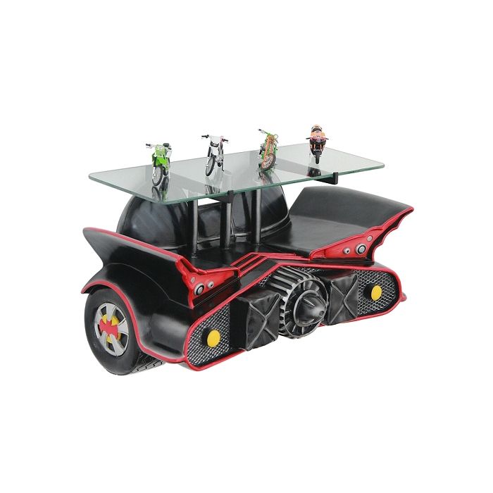 Wandregal Batmobil mit Flügeln Schwarz Rot mit Glasplatte verkleinert Tisch
