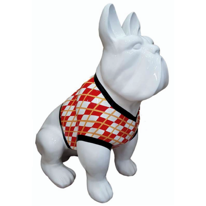Hund französische Bulldogge weiß mit T-Shirt lebensgroß Deko- & Werbefigur