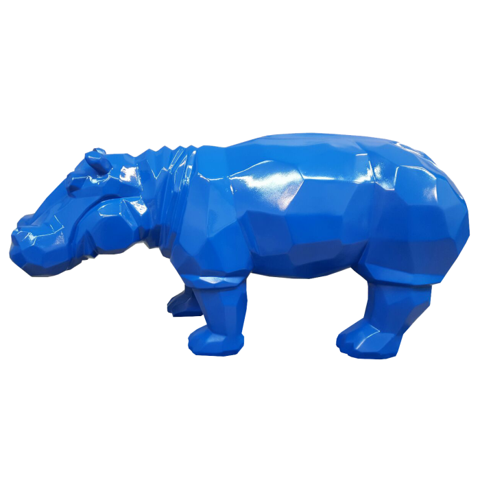 Polygonales Nilpferd Blau verkleinert Deko- & Werbefigur