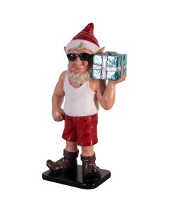 sonniger Weihnachtsgehilfe Elf mit Geschenk klein lebensgroß
