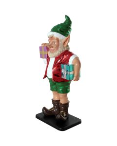 sonniger Weihnachtsgehilfe Elf mit Geschenken lebensgroß