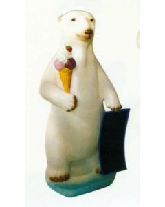 mittelgroßer Eisbär mit Eiswaffel und Angebotstafel verkleinert