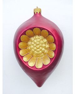 kleine Weihnachtskugel in Blütenform Rot-Gold vergrößert