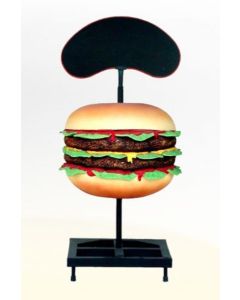 Einzelner Hamburger mit Werbetafel übergroß XXL