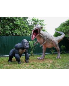 Dinosaurier Tyrannosaurus mit Gorilla lebensgroß