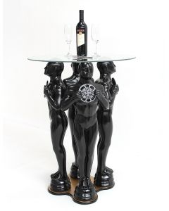 Schwarzer Preisfigurtisch mit Glasplatte verkleinert