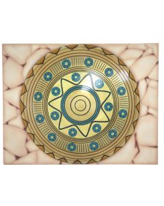Antikes Mittelalterliches Schild Gold Blau auf Mosaikfür Wand lebensgroß