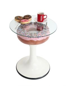Donuttisch rosa auf Ständer mit Glasplatte vergrößert