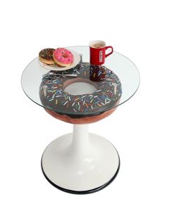 Donuttisch braun auf Ständer mit Glasplatte vergrößert