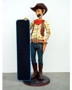 Cowboy mit Menütafel lebensgroß