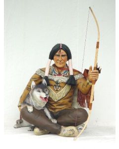 Indianer Krieger mit Wolf lebensgroß