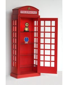 Halbe Londoner Telefonzelle als Wandvitrine lebensgroß