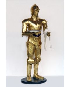 Android als Butler mit Tablett und Handtuch in Gold lebensgroß
