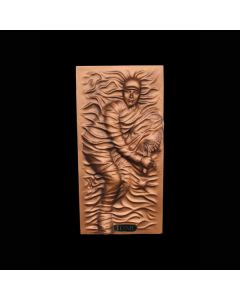Tennisspieler als bronzefarbende Wandtafel verkleinert
