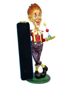 Clown mit Angebotstafel lebensgroß