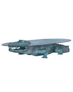 bronzefarbendes Krokodil als Couchtisch lebensgroß