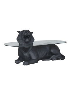 liegender Tiger schwarz als Couchtisch lebensgroß