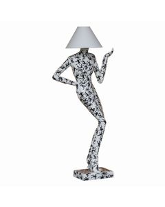 Moderne Lady Lampe Weiss mit schwarzen Männchen lebensgroß