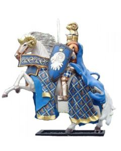 Blauer Ritter auf Pferd lebensgroß
