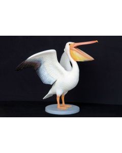 Pelikan mit offenem Maul lebensgroß