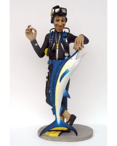 Taucher mit Blue Marlin lebensgroß