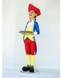 Englischer Kellner mit Tablet lebensgroß